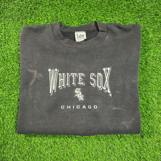 1990s Chicago White Socks Lee Tag Washed Black Crewneck Size XL USED v18349