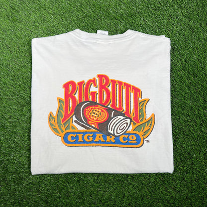1990s Big Butt Cigars White Logo Tee Size XL USED v17381