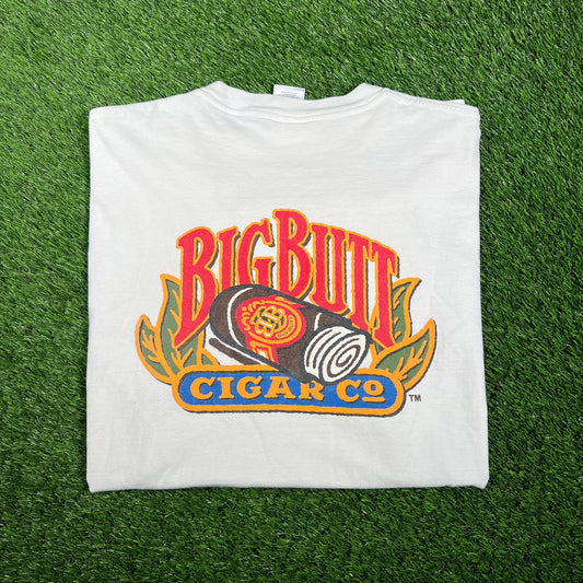 1990s Big Butt Cigars White Logo Tee Size XL USED v17381