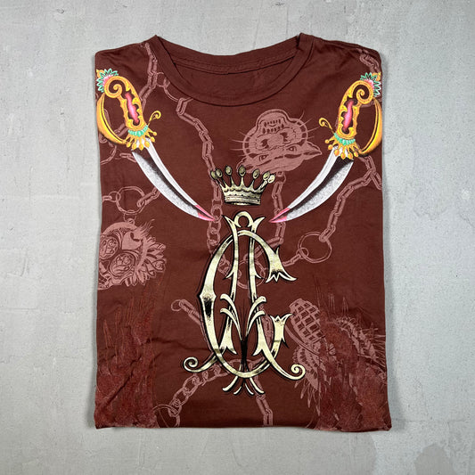 Christian Audigier Los Angeles Crown Brown Tee Size XL USED v19156