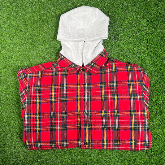 Supreme Red Tartan Flannel Hooded Shirt (2023) Size Large USED x15828