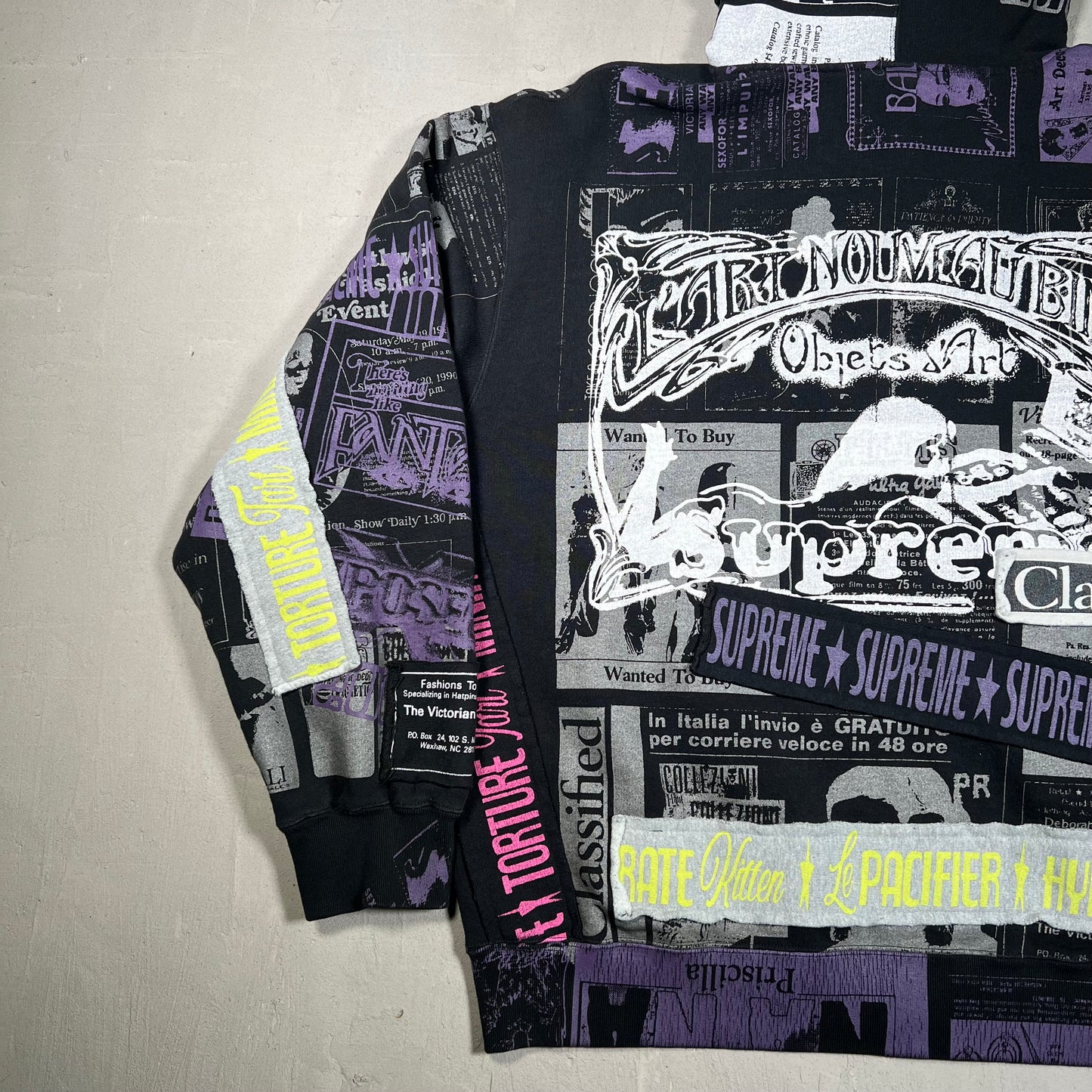 Supreme Collage Purple/Black Zip Up Hoodie Size XL USED x17292