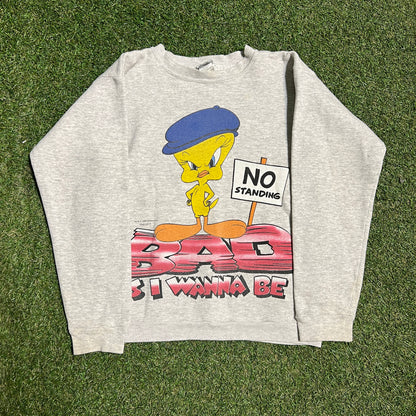 1996 Looney Tunes Tweety Bad As I Wanna Be Grey Crewneck Size Small USED V16122