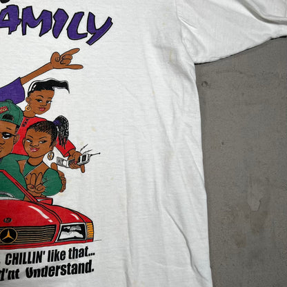 1990s Black Family  Wuz Up White Tee Size Large USED v20331