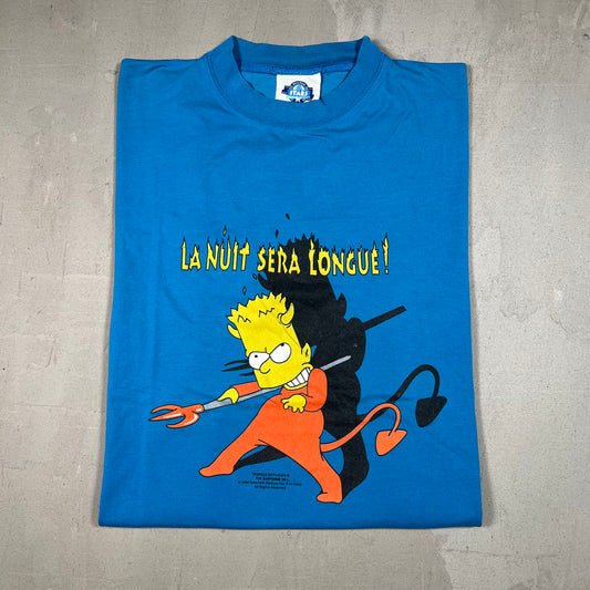 1998 The Simpsons Bart Devil La Nuit Sera Blue Tee Size XL USED v19021