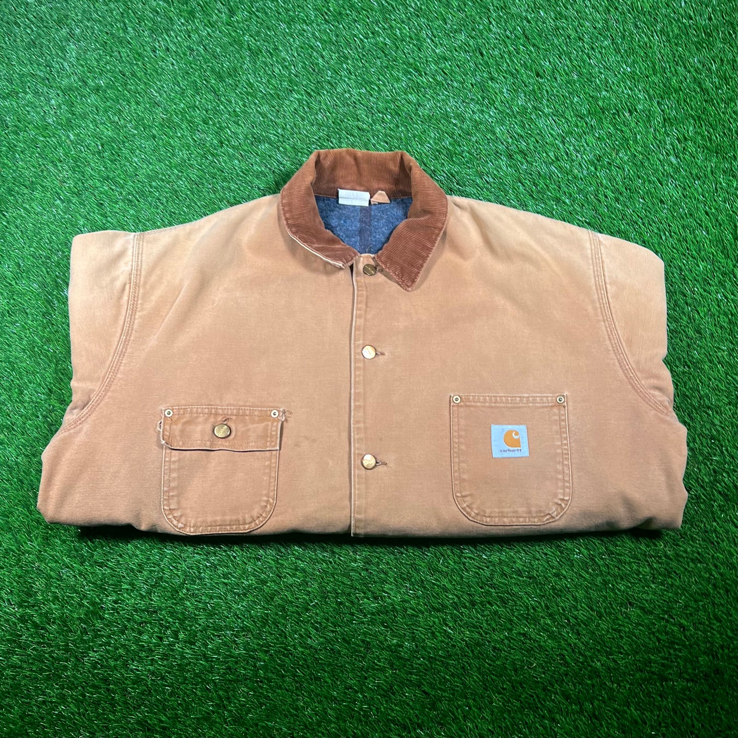 1990s Carhartt Khaki Chore Coat Size XL USED v17662