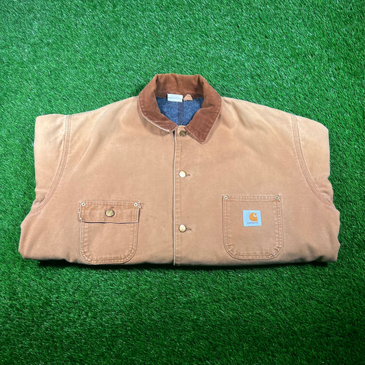 1990s Carhartt Khaki Chore Coat Size XL USED v17662