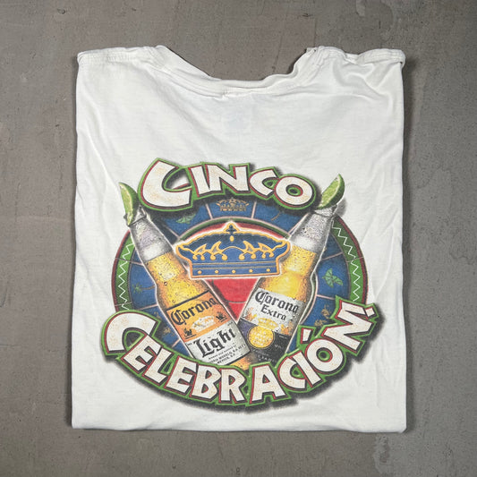 Y2K Corona Cinco De Mayo White Tee Size Large USED v19204
