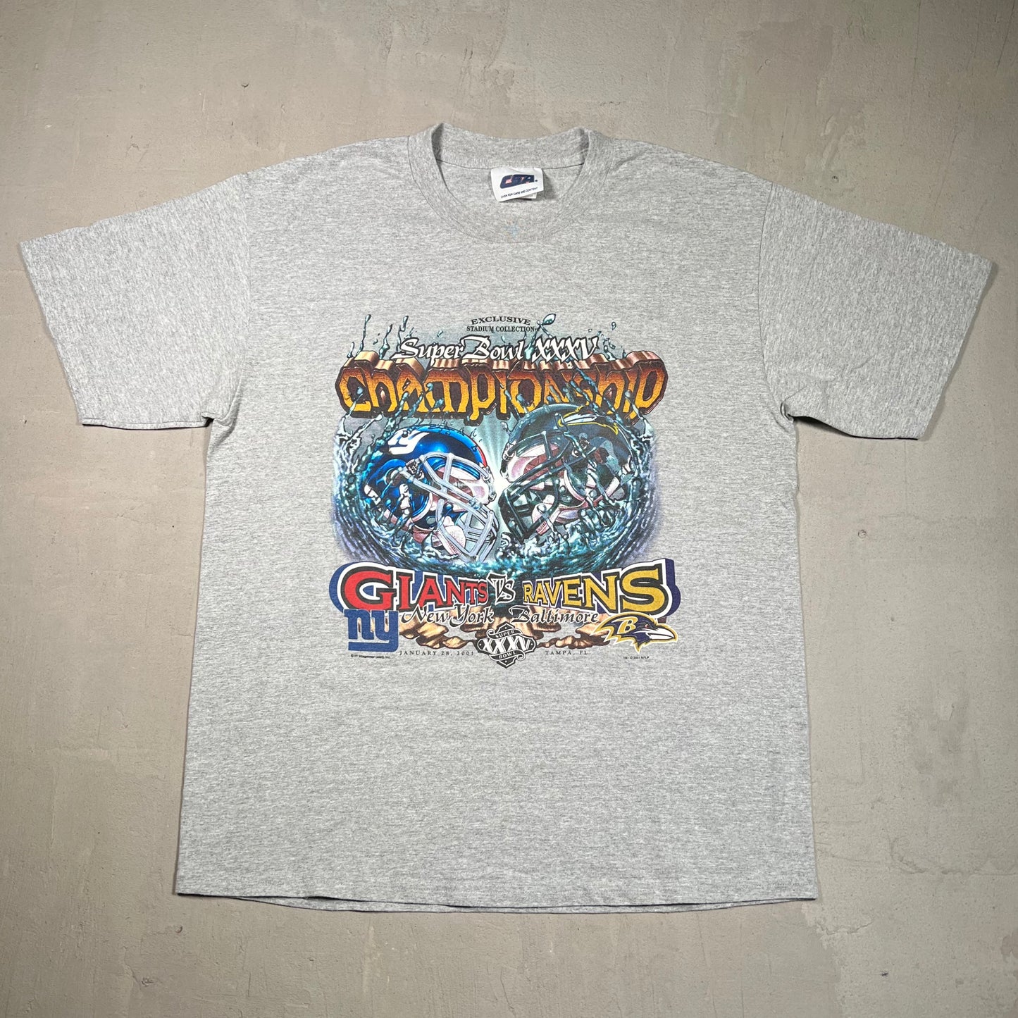 2001 New York Giants Ravens Stadium Champion Grey Tee Size Large USED v19547
