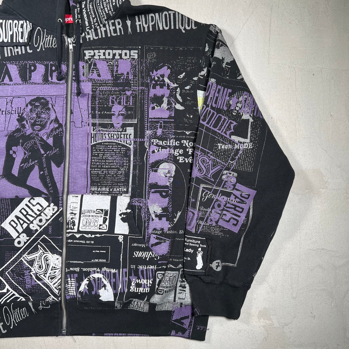 Supreme Collage Purple/Black Zip Up Hoodie Size XL USED x17292