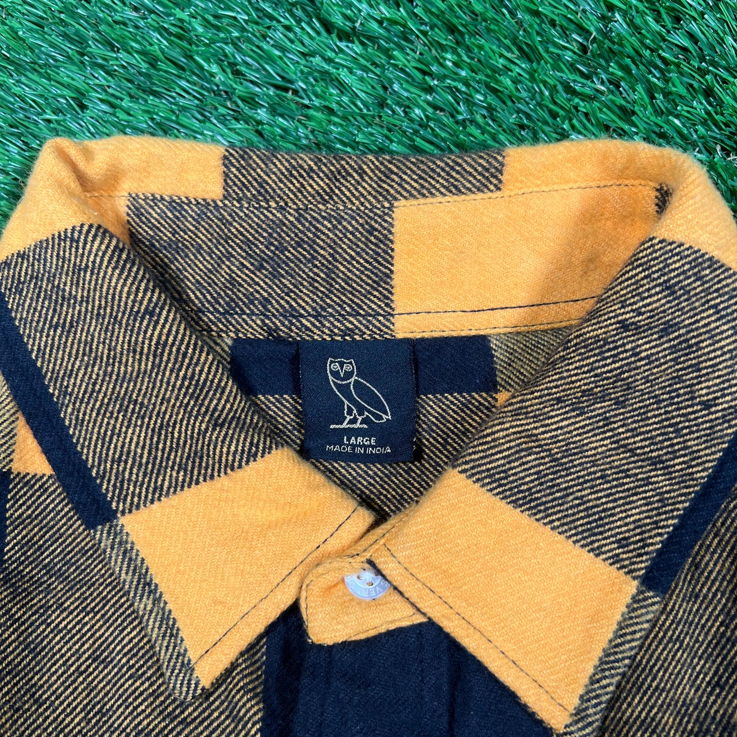 OVO Yellow Buffalo Plaid Flannel Shirt Size Large USED x15566