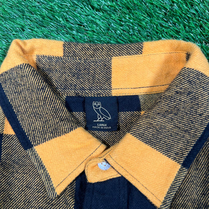 OVO Yellow Buffalo Plaid Flannel Shirt Size Large USED x15566