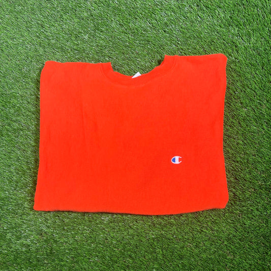 1990s Champion Reverse Weave Orange Crewneck Size Large USED v17564