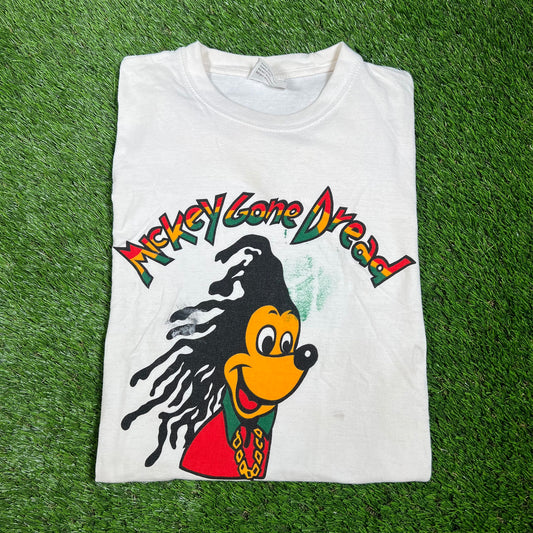 1990s Rasta Mickey Mouse White Tee Size Small v16518