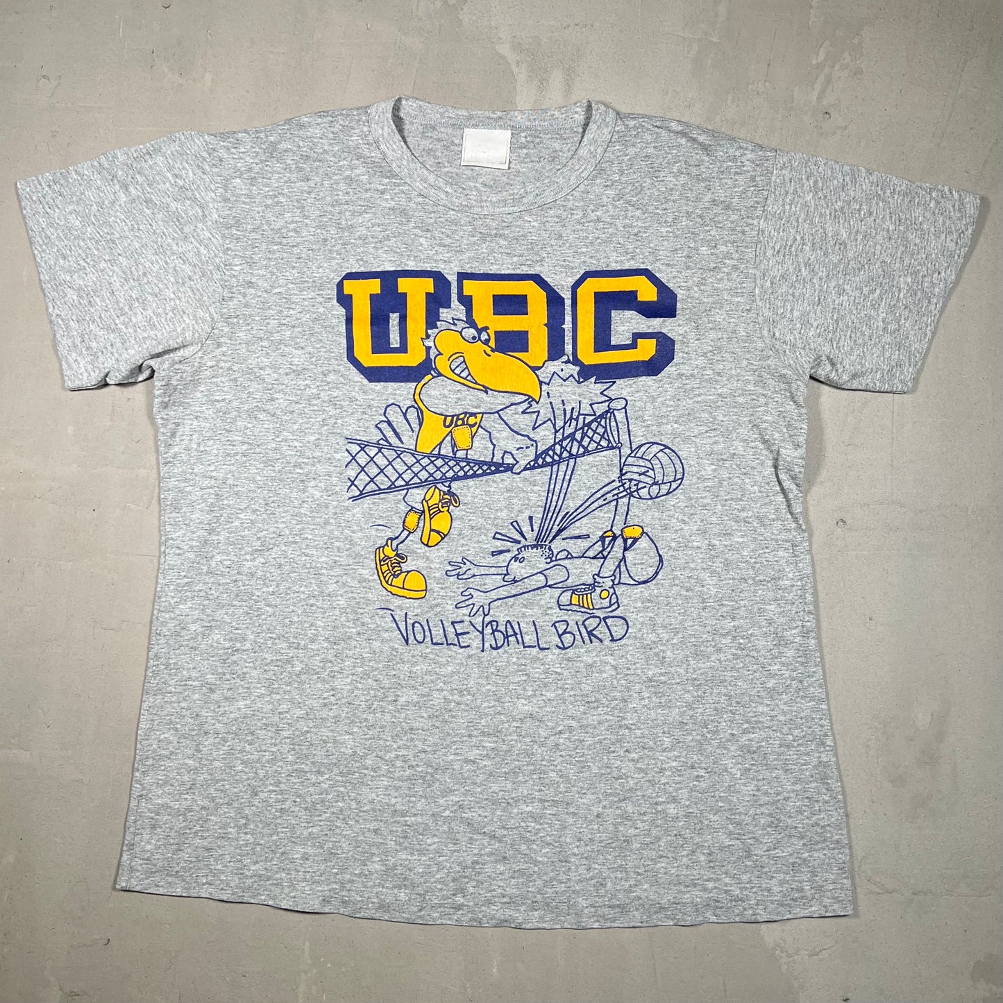 1980s University Of British Columbia ThunderBirds Logo Grey Tee Size XL USED v19117