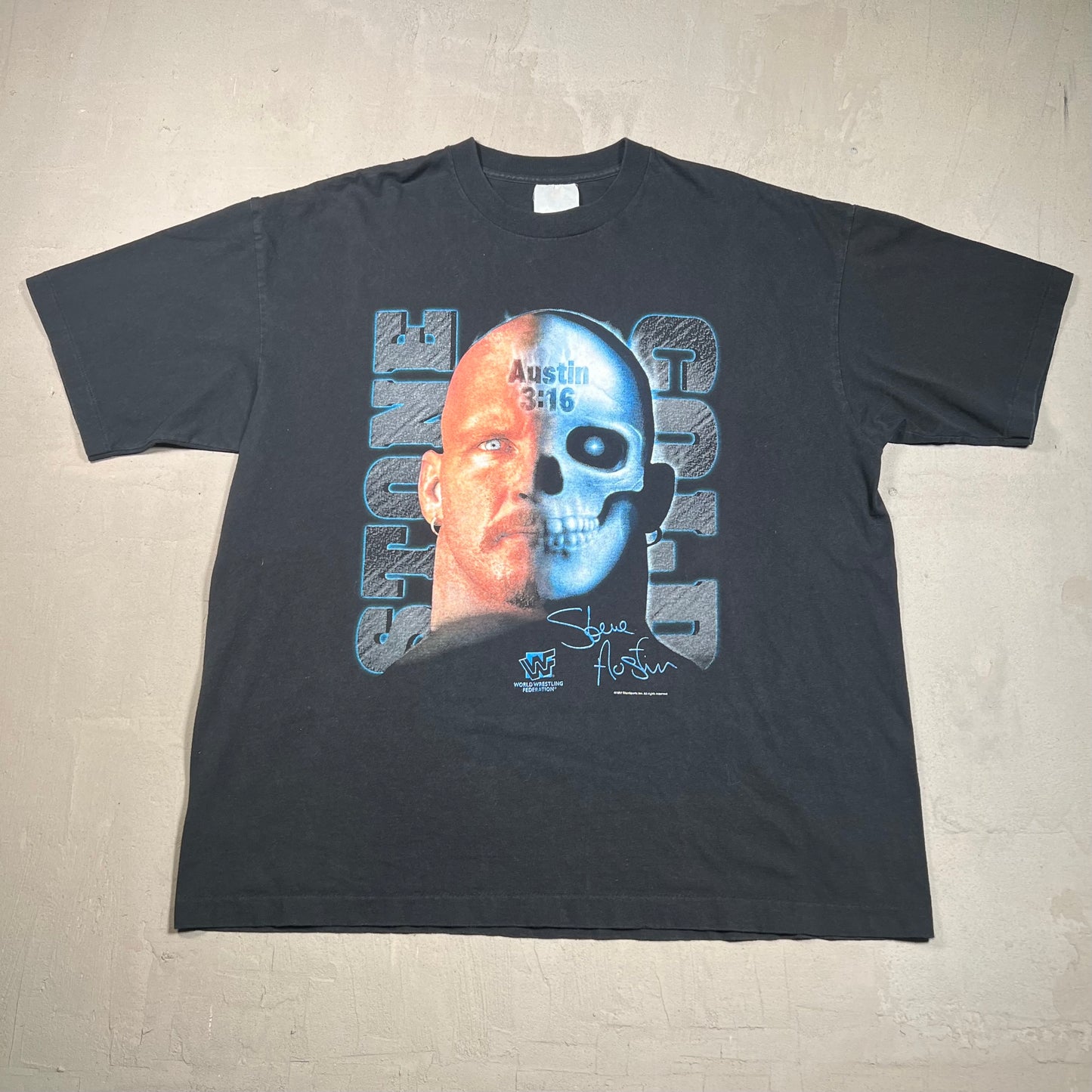1997 Stone Cold Half Face Black Tee Size XL USED v19396