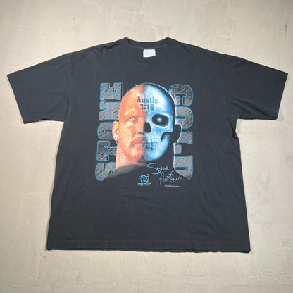 1997 Stone Cold Half Face Black Tee Size XL USED v19396