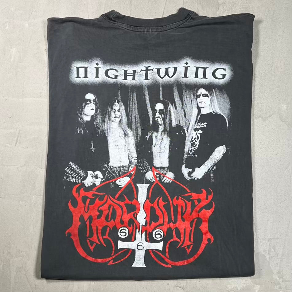 1990s Marduk Nightwing Black Metal Washed Black Tee Size XL USED v20158