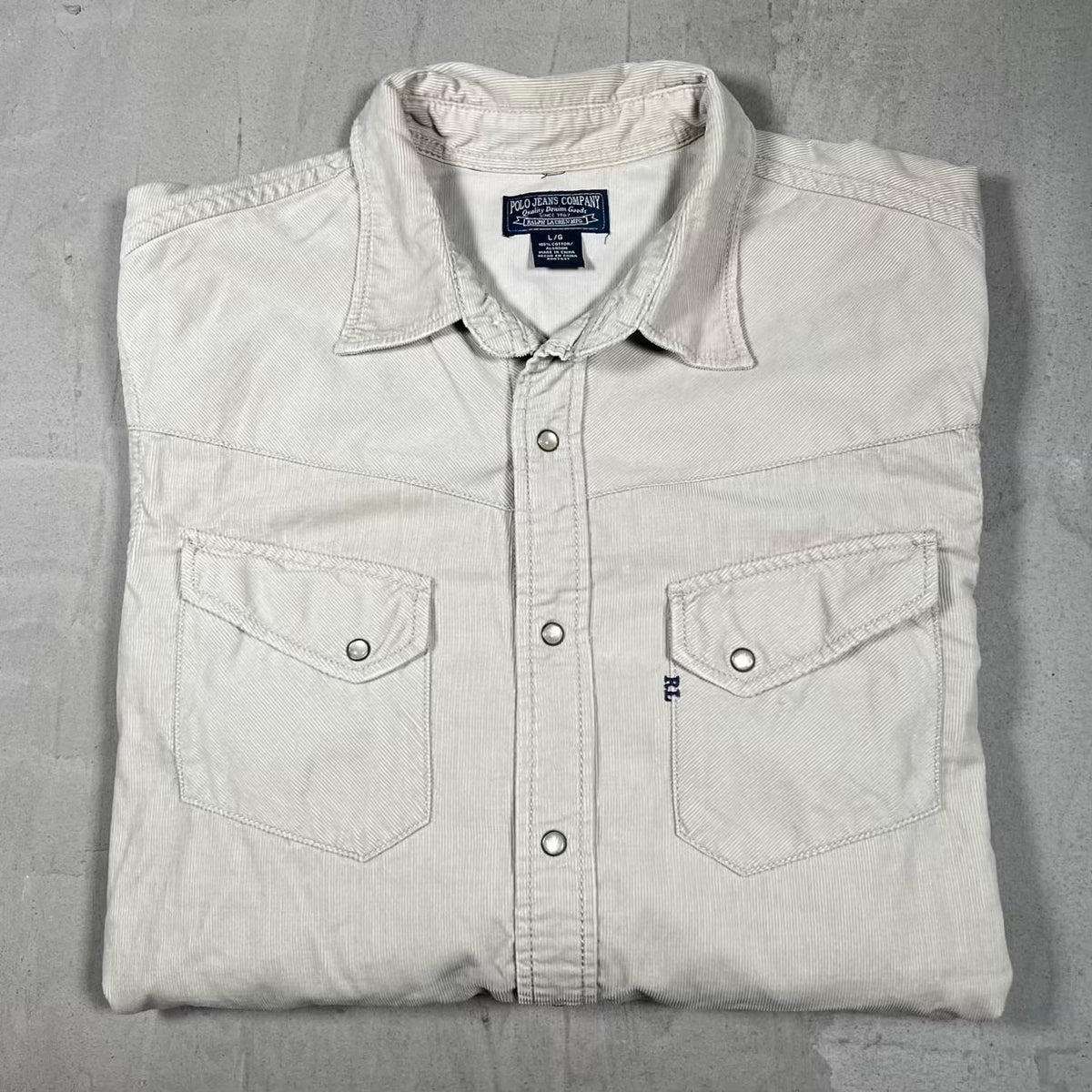 Y2K Ralph Lauren Polo Jeans Company Beige Corduroy Button Up Longsleeve Size Large USED v20296