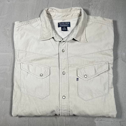 Y2K Ralph Lauren Polo Jeans Company Beige Corduroy Button Up Longsleeve Size Large USED v20296