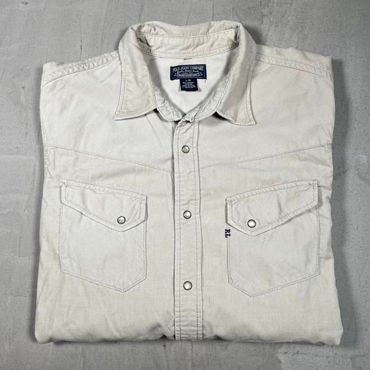 Y2K Ralph Lauren Polo Jeans Company Beige Corduroy Button Up Longsleeve Size Large USED v20296