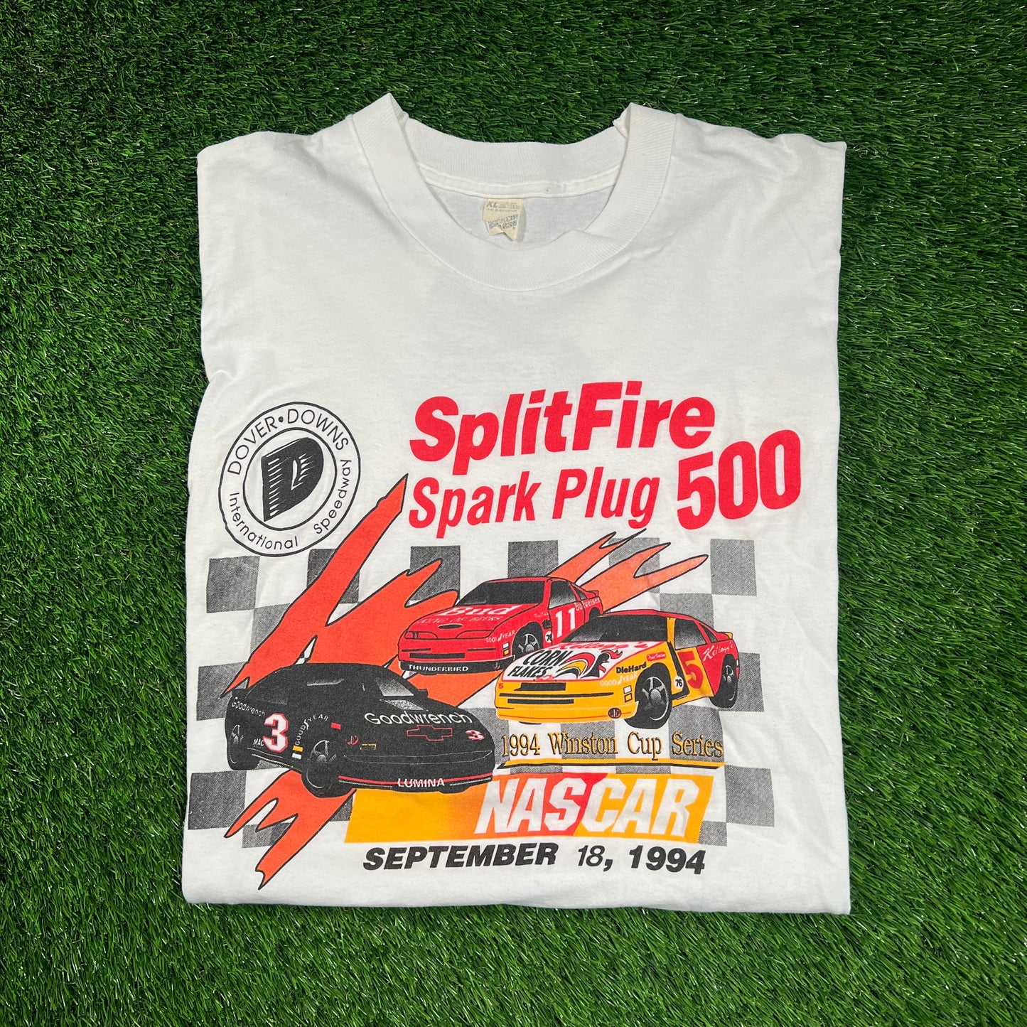 1994 SplitFire Spark Plug Nascar White Racing Tee Size XL USED v18346