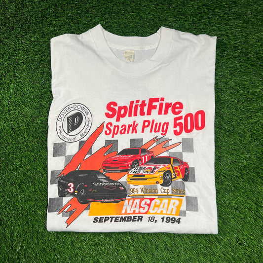 1994 SplitFire Spark Plug Nascar White Racing Tee Size XL USED v18346