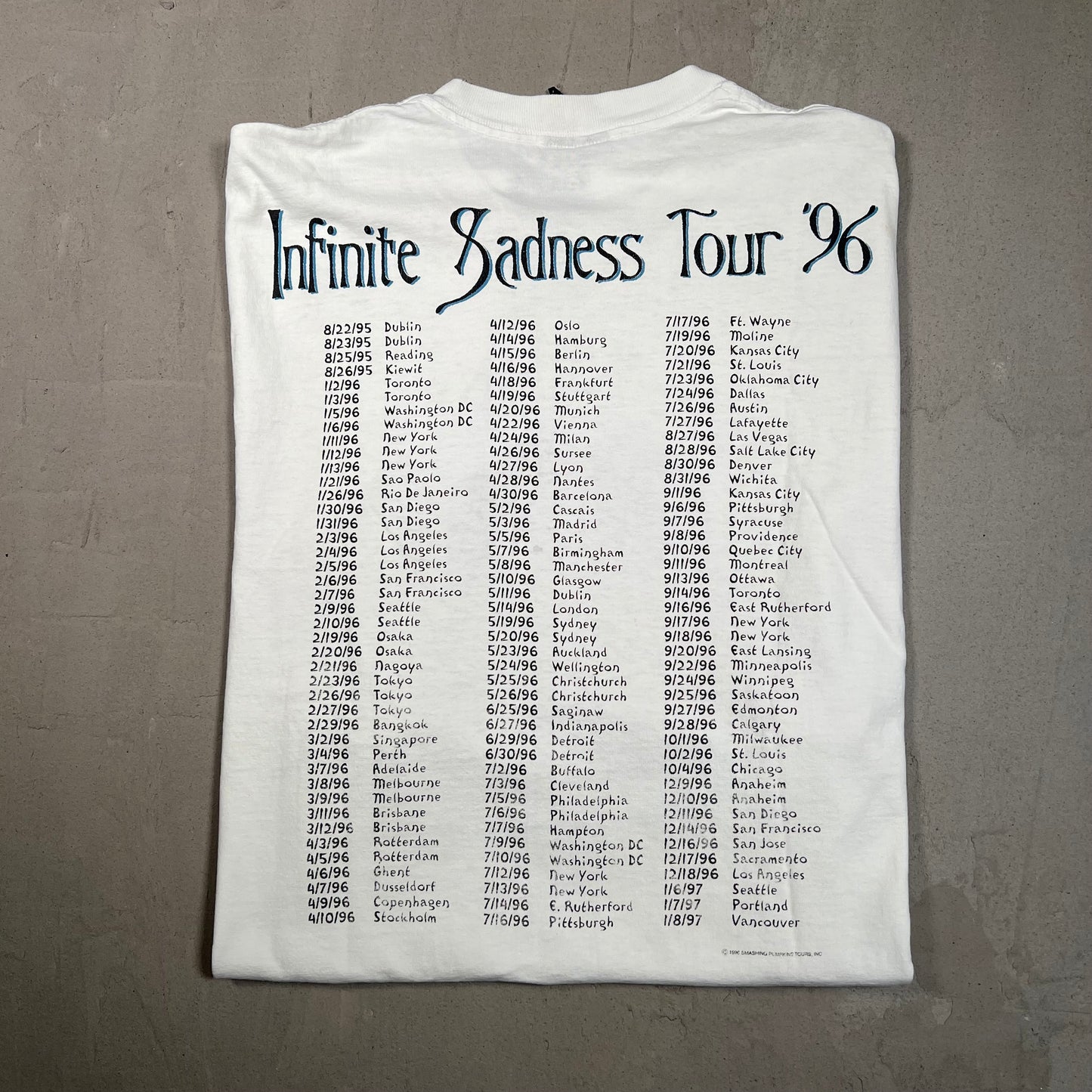 1996 Smashing Pumpkins Infinite Sadness Tour White Tee Size Large USED v19475