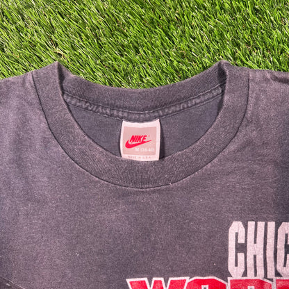 1990s Nike Jordan Chicago World Champs Dunking Washed Grey Tee Size Medium USED v18735
