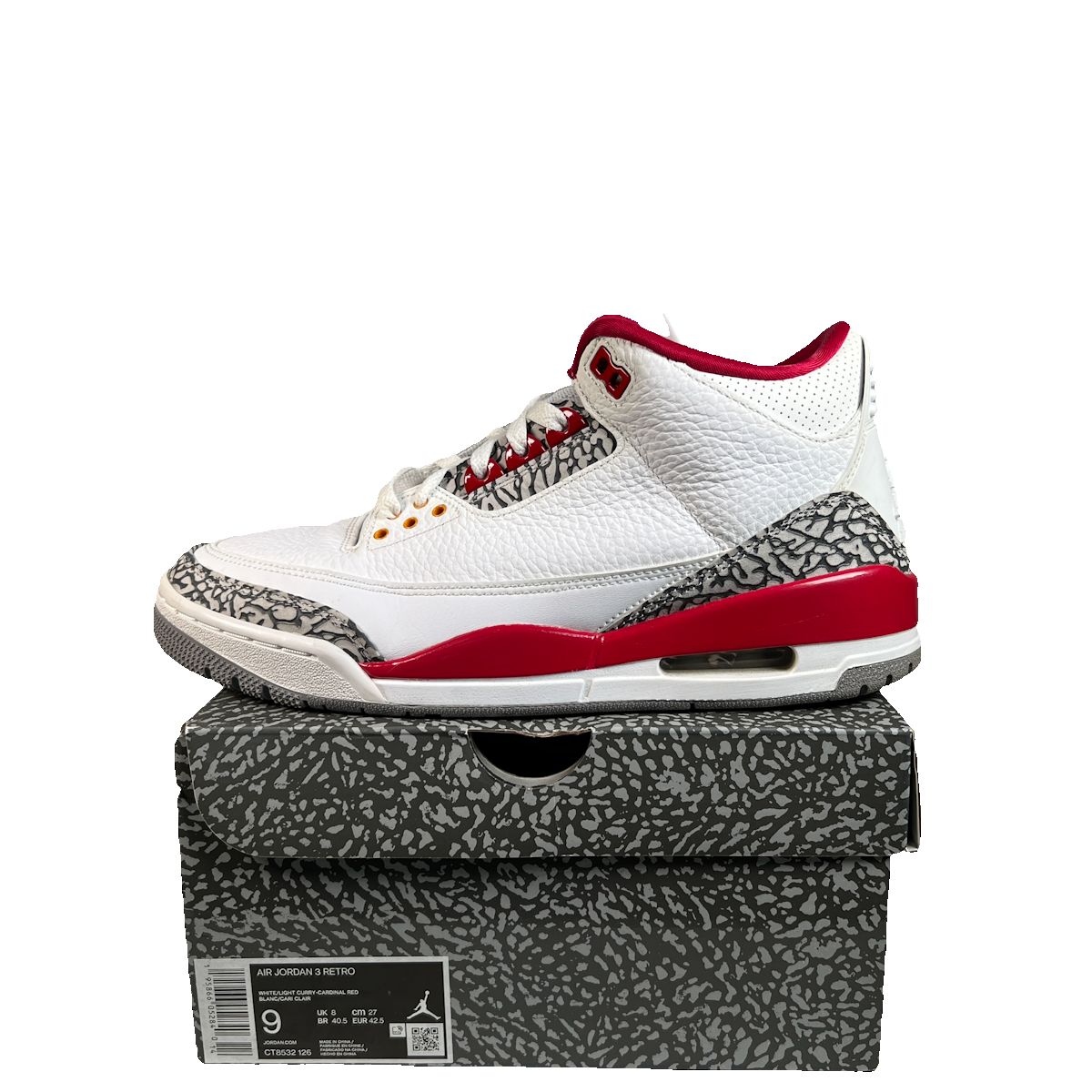 Jordan 3 Cardinal (2021) Size 9 USED s22782