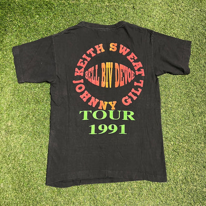 1991 Keith Sweat x Johnny Gill x Bell Biv Devoe Black Tour Tee Size Large USED v16081