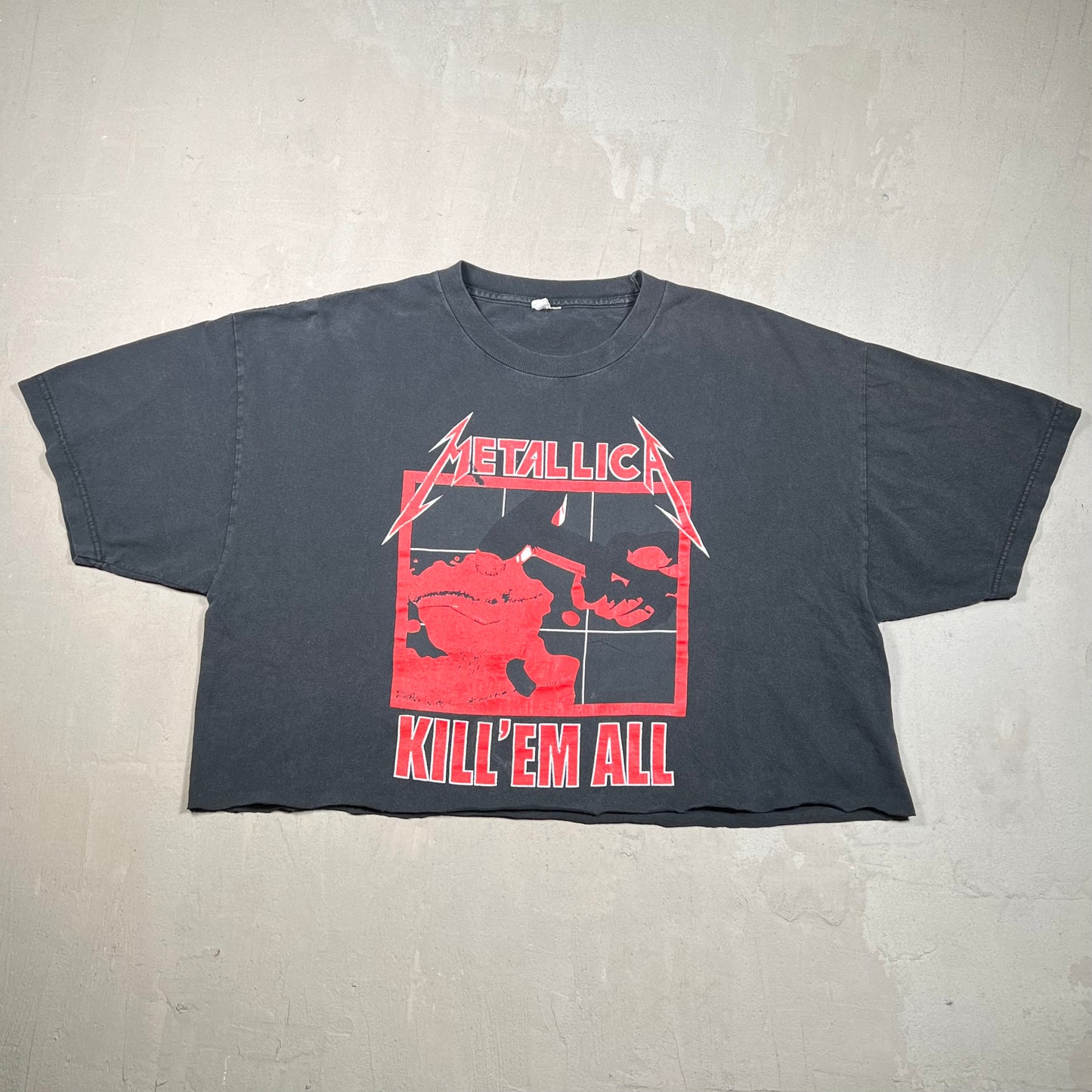 1990s Metallica Kill Em All Black Cropped Tee Size XXL USED v16480