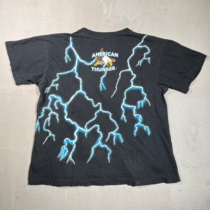1990s American Thunder Native American Black Tee Size Large USED v17692