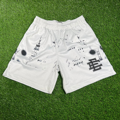 Eric Emanuel White Short/Black Logo Skyline Size Large USED x14452