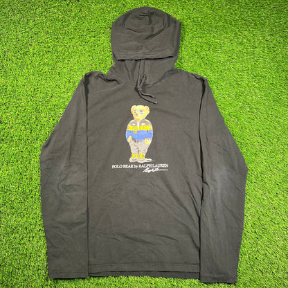 Polo Ralph Lauren Black "Cool" Polo Bear Hoodie Size Medium USED v18544