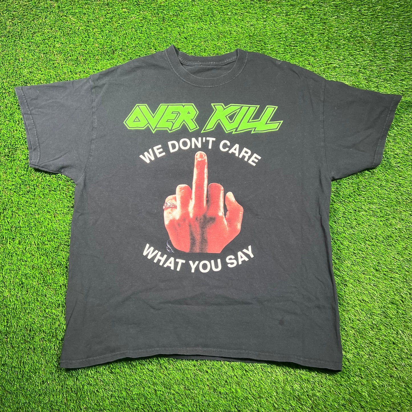Y2K Overkill "We Don't Care" Black Album Tee Size XL USED v18647