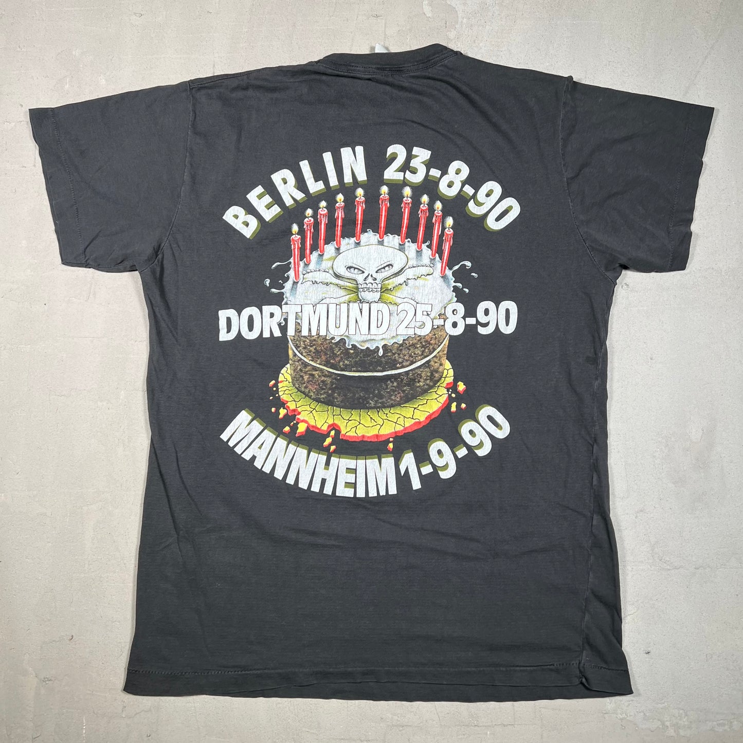 1990 Super Rock Music Fest Black Tee Size XL USED v19027