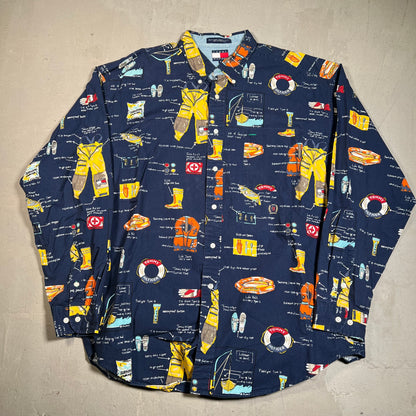 Tommy Hilfiger Nautical AOP Navy Button Up Longsleeve Size XL USED v16548