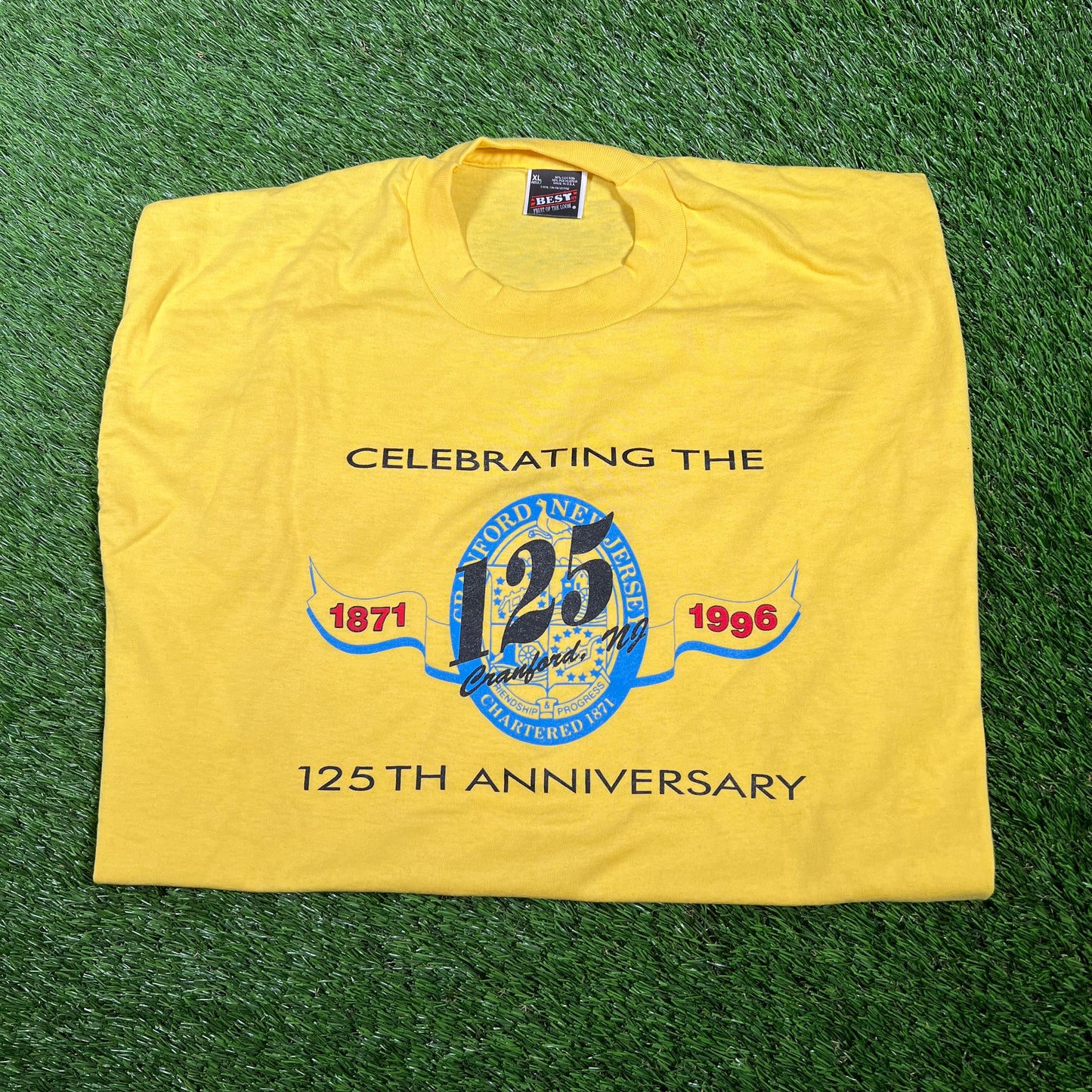 1996 Cranford NJ Logo Yellow Tee Size XL USED v17418