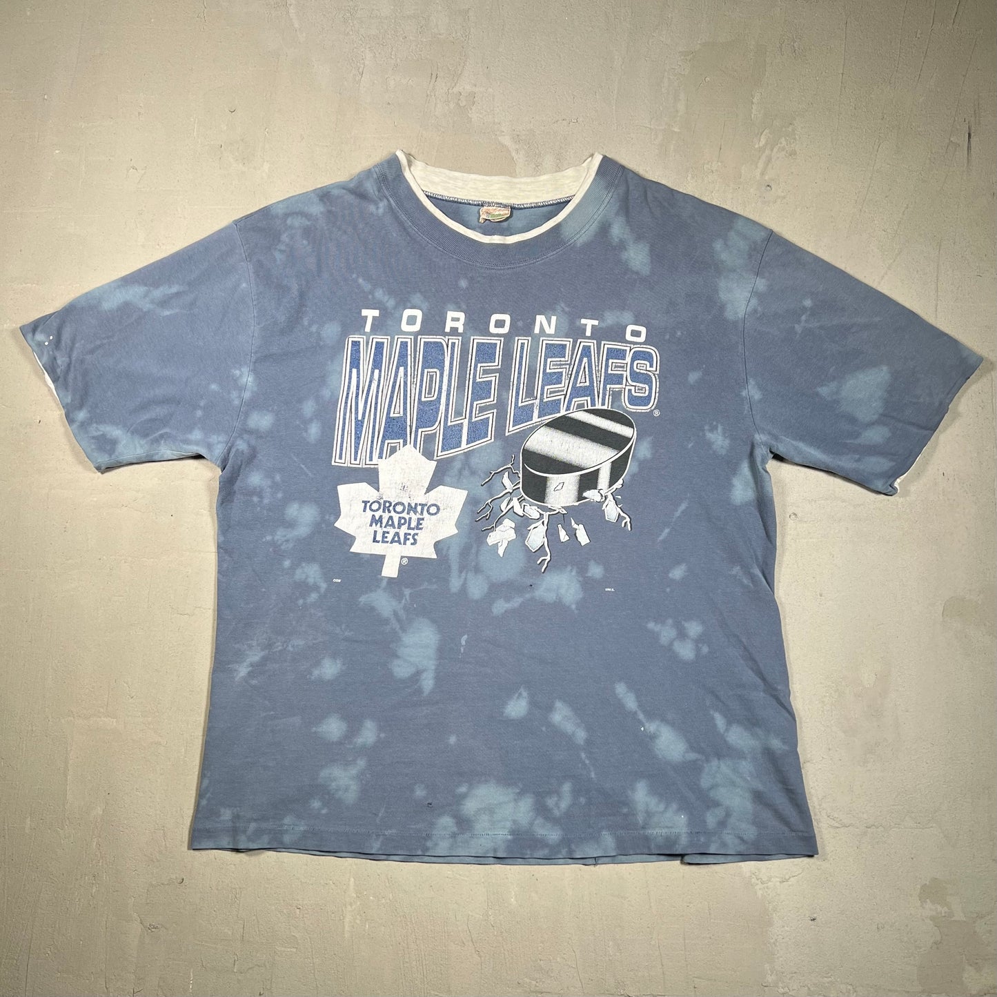 1990s Toronto Maple Leafs Hockey Blue Tie Dye Tee Size Large USED v18934