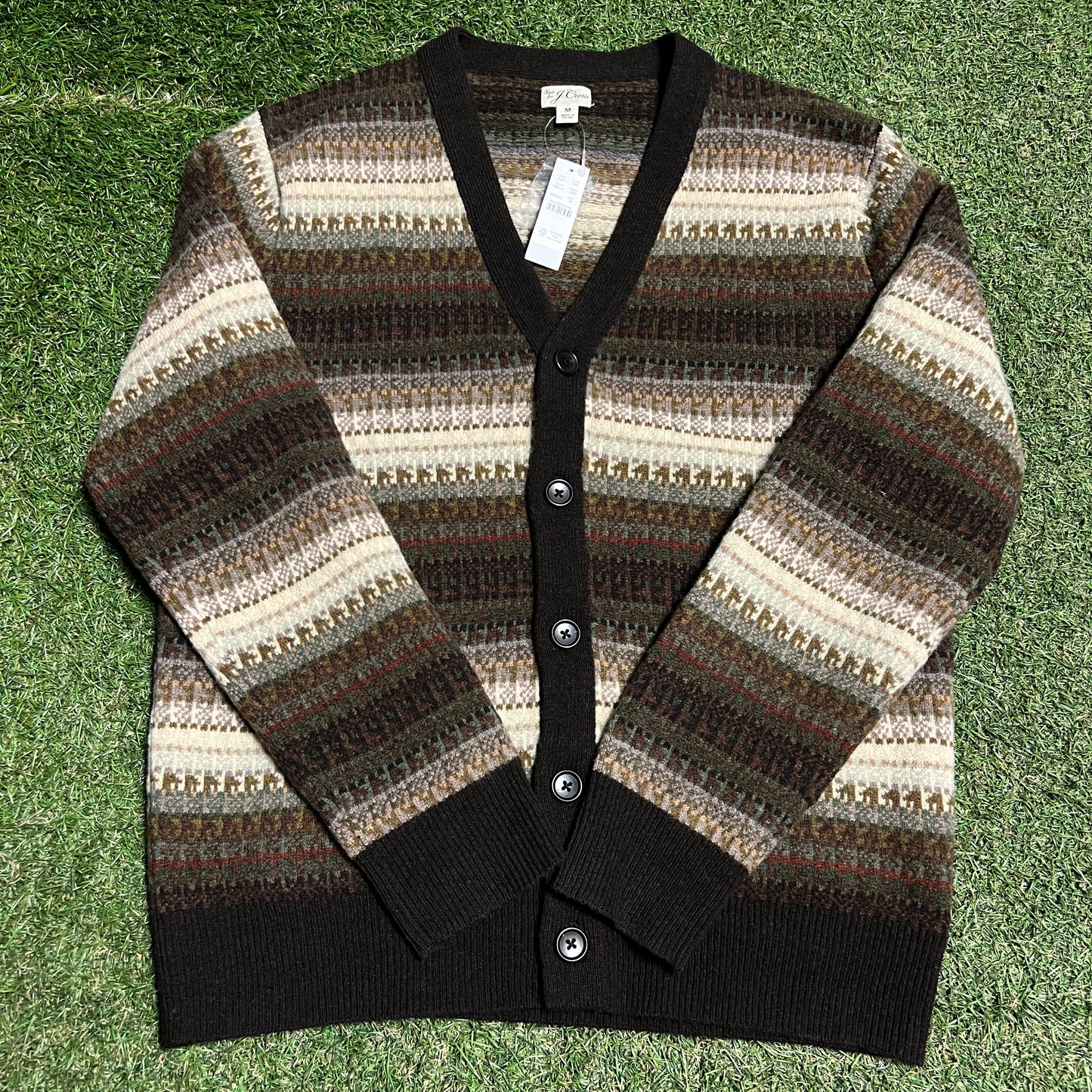 J Crew Multi Color V Neck Button Up Sweater Size Medium NEW v16387