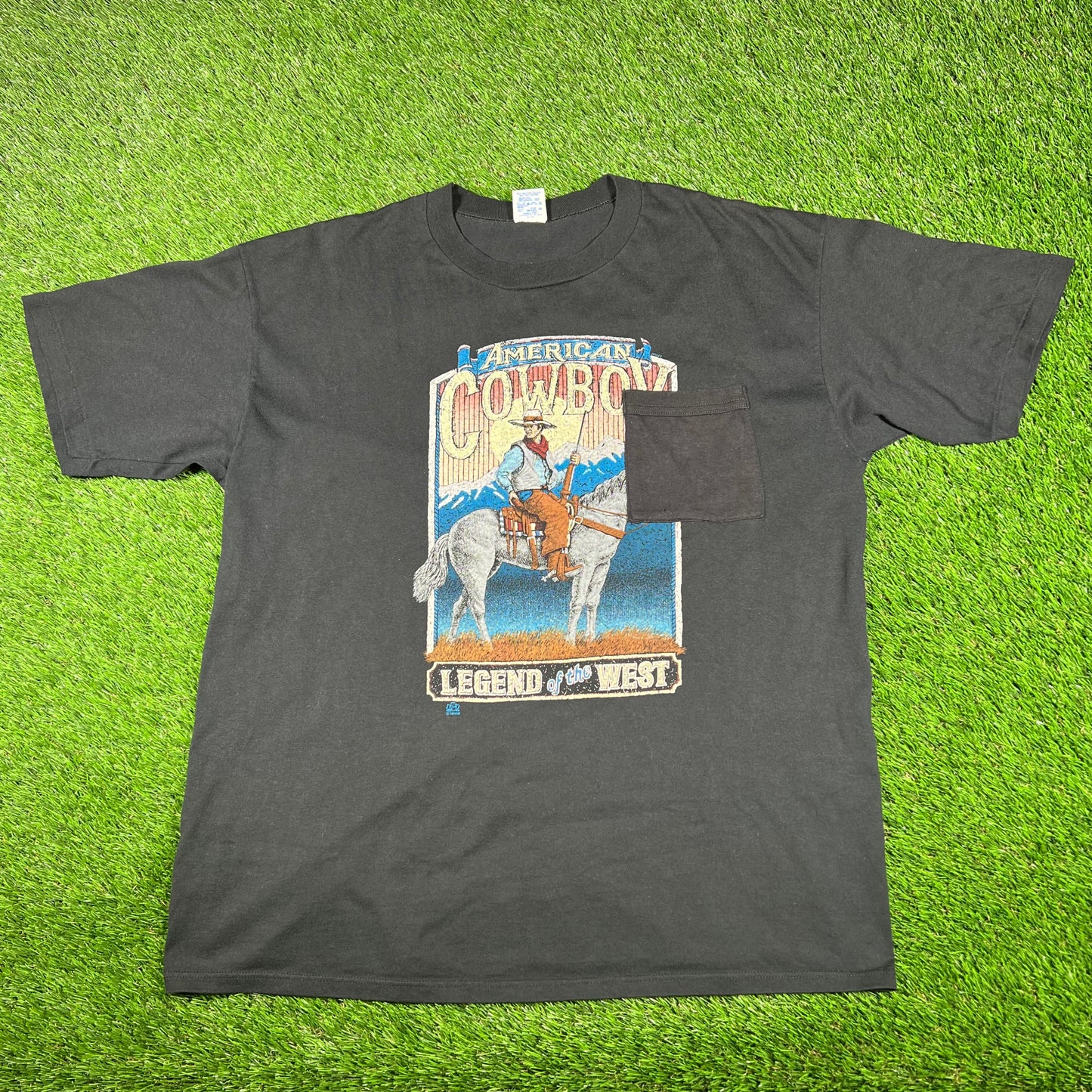 1992 Black American Cowboy Tee Size XL USED v17191