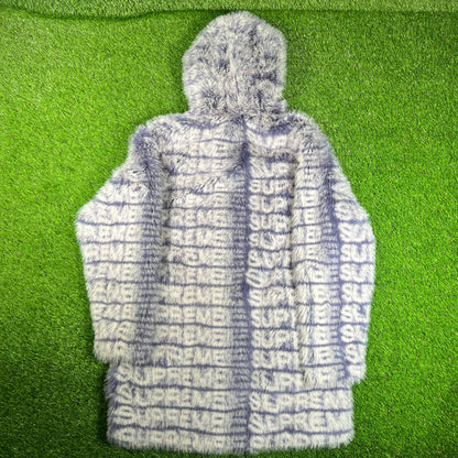 Supreme Faux Fur Purple Hooded Jacket Size Medium USED x15726