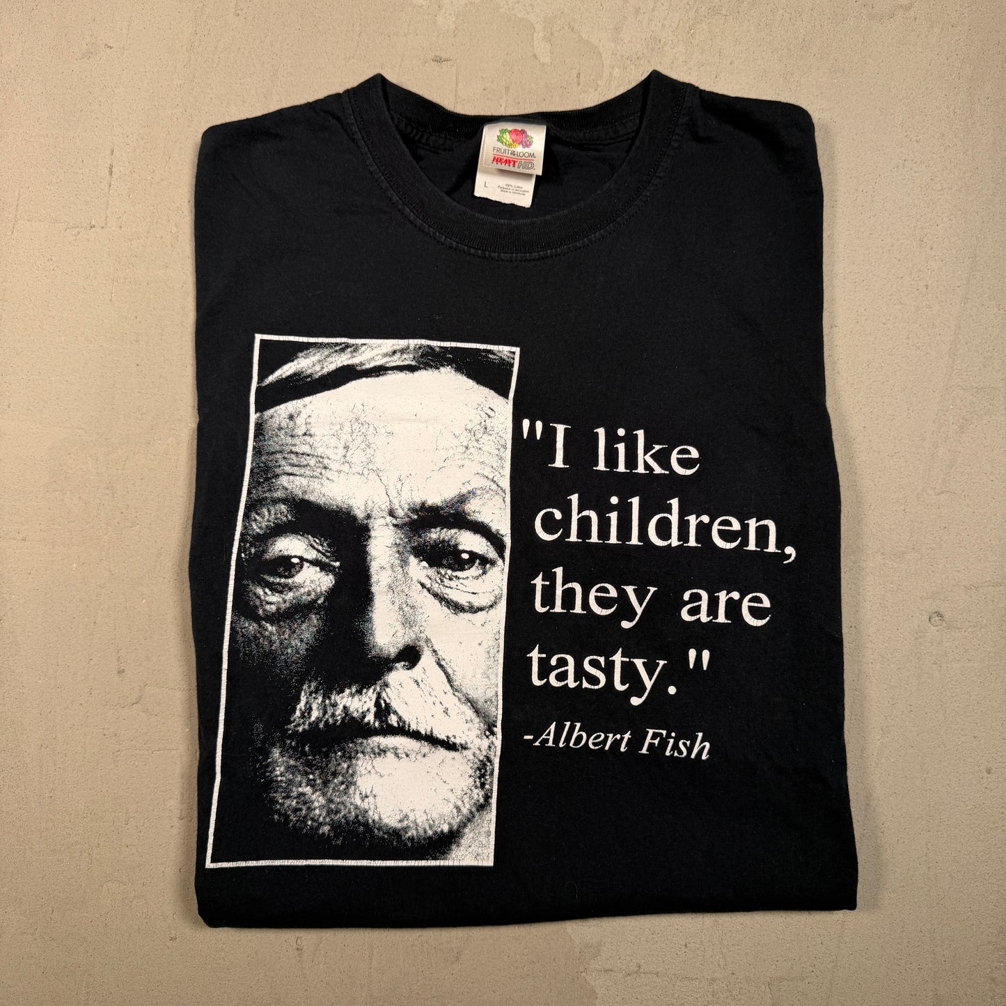 1990s Albert Fish "I Like Children" Black Tee Size Large USED v17664