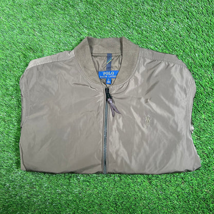 Polo Ralph Lauren Olive Satin Bomber Jacket Size Large USED v18000