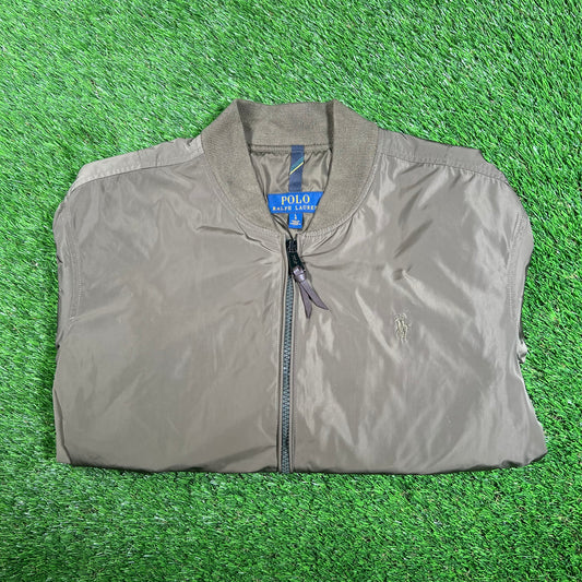 Polo Ralph Lauren Olive Satin Bomber Jacket Size Large USED v18000