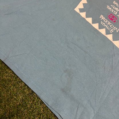 Y2K Stussy Light Blue Tour Tee Size XXL USED x13739