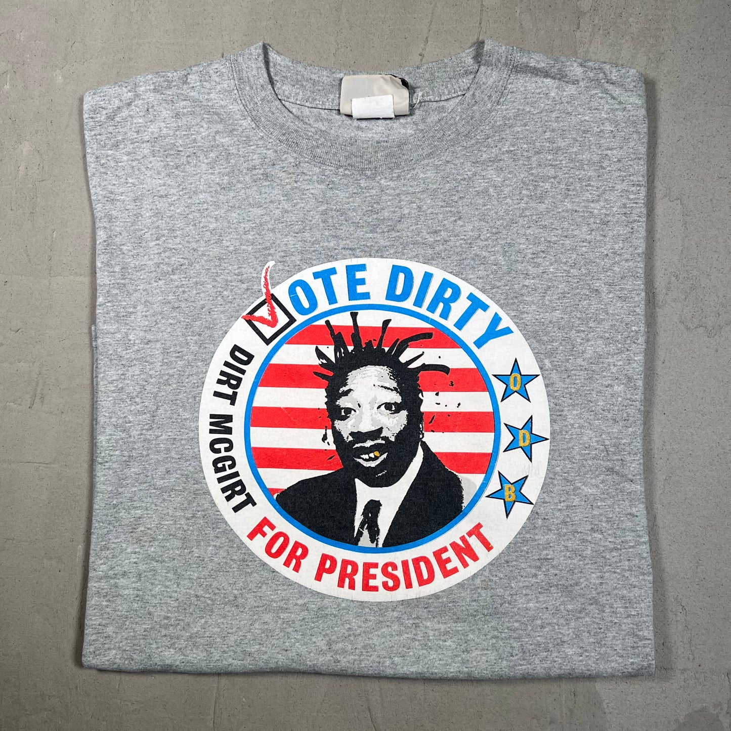 Y2K ODB Old Dirty Bastard For President Dirt Mcgirt Grey Tee Size XL USED v17125