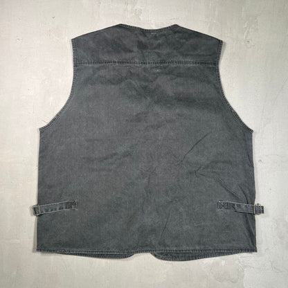 1990s LodeStar Washed Black Fishing Vest Size 4XL USED v19415