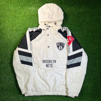 Y2K Brooklyn Nets Starter White Jacket Size XL USED v18849